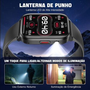 Smartwatch com Tela Sensível ao Toque 1,83", Bluetooth 5.2, Resistente à Água IP68, Bateria 240mAh, Preto - Imagem 2