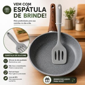 Frigideira de Cerâmica Antiaderente 24cm com Cabo Efeito Madeira | Compatível com Fogão a Gás, Elétrico e Indução | Cozinha Saudável com Menos Óleo | Fácil Limpeza | Distribuição Uniforme de Calor - Imagem 3