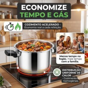 Panela de Pressão Aço Inox 6 Litros Fundo Triplo Indução e Gás - Segurança Tripla e Cozimento Rápido - Modelo Premium Polido - Imagem 7