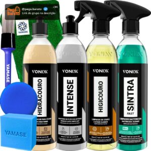 Kit Limpeza Interna Completa Hidratante Restaurador de Couro Hidracouro Limpa Couro Higicouro Limpador Bactericida Sintra Fast Revitalizador Plásticos Internos Intense 500ml Vonixx - Imagem 1