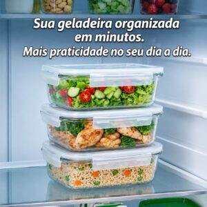 Kit 3 Potes de Vidro Herméticos 640ml com 4 Travas Ideal para Marmitas e Conservação de Alimentos, Vedação Total, Refratário para Forno e Freezer - Imagem 7