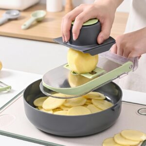 Cortador e Fatiador de Legumes Multifuncional 9 em 1, Ralador Mandoline com Cesto Escorredor e Recipiente, Lâminas de Aço Inox Intercambiáveis e Protetor de Mãos, Cores Variadas - Imagem 3