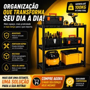 Estante Plástica Preta 3 Prateleiras Multiuso Organizadora Modular - Imagem 5