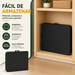 Mesa Dobrável 1,80m Portátil Preta Tipo Maleta com Alça – Resistente e Leve, Ideal para Camping, Praia, Jardim, Festas e Área Gourmet Interna ou Externa - Imagem 4