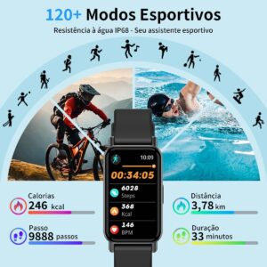 PEJE Band 1,1.45" TFT Tela, Smartwatchs,IP68 à Prova d‘Água,Relogio Smartwatch Feminino,100+ Modos Esportivos, Notificações Inteligentes, Assistente de Voz, Compatível com iOS/Android(Prata) - Imagem 6