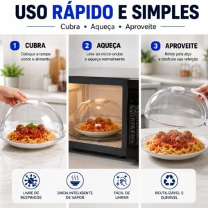 Tampa Anti-Respingo para Micro-ondas com Válvula de Vapor, Protetor Transparente para Aquecer Alimentos sem Sujeira, Reutilizável, Fácil de Limpar, Proteção Contra Respingo e Odor - Imagem 4