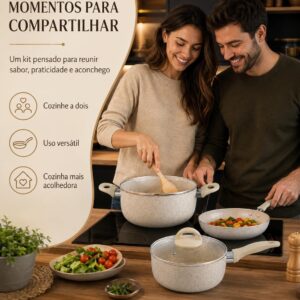 Jogo de Panelas 8 Peças Cerâmica Antiaderente Vanilla Gás e Elétrico - Imagem 7