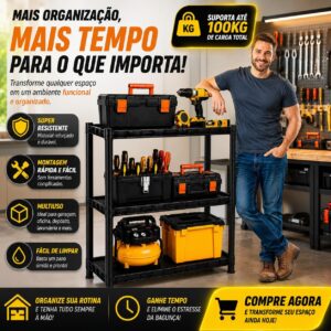 Estante Plástica Preta 3 Prateleiras Multiuso Organizadora Modular - Imagem 4