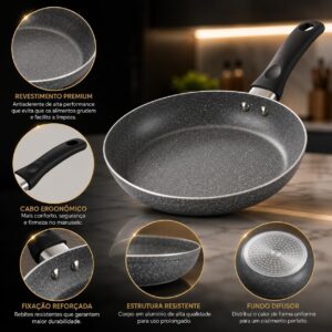 Frigideira Cerâmica Premium Antiaderente Indução Gás Elétrico Cabo Baquelite Silicone Premium Saudável Sem Óleo Alta Durabilidade Fácil Limpeza Panela Antiaderente Profissional Cozinha Moderna - Imagem 8