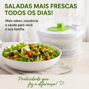 Secador de Salada com Cesto Escorredor, Centrífuga de Salada Manual 3L, Seca Salada para Verduras, Legumes, Frutas e Vegetais, Secador de Salada Prático, Compacto e Rápido - Imagem 6