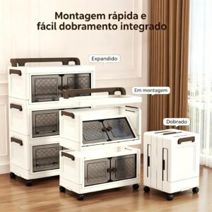 BEMMY Armário Multiuso Caixa Armazenamento Dobrável Rodinha,Armário Organizador Grande Dobrável de 5 Níveis 131.5 * 55 * 28CM - Imagem 4