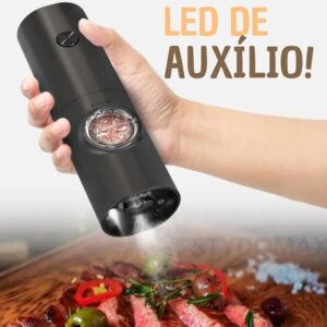Kit 2 Moedor Elétrico de Sal e Pimenta Tempero (Pacote com 2) Conjunto Moedor de Sal Grosso e Pimenta Do Reino Automático Com Recipiente de 70 ml Luz Led Para Churrasco na Cozinha (Preto) (2) - Imagem 9