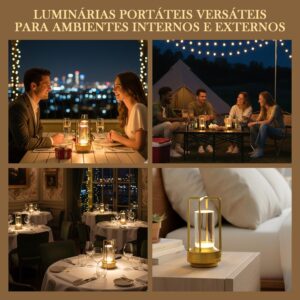 Luminária Abajur de Mesa LED Touch Sem Fio Portátil, Recarregável e Dimerizável, 3 Cores de Luz (Quente, Neutra, Fria)– Ideal para Quarto, Uso Externo, Camping, Pátio, e Sala de Estar Ouro - Imagem 2
