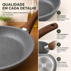 Frigideira de Cerâmica Antiaderente 24cm com Cabo Efeito Madeira | Compatível com Fogão a Gás, Elétrico e Indução | Cozinha Saudável com Menos Óleo | Fácil Limpeza | Distribuição Uniforme de Calor - Imagem 8