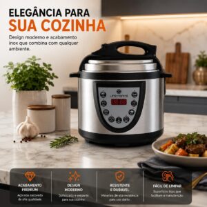 Panela de Pressão Elétrica Digital 4L 220V Inox Multifuncional com Timer Programável e Sistema de Segurança Inteligente - Imagem 8