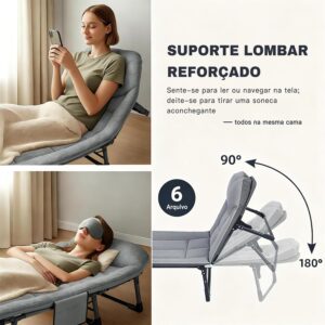 Cama Dobrável de Solteiro com Colchão Integrado, Estrutura de Aço Reforçada de 24mm e Suporte para até 220kg, Tecido de Linho e Oxford, Design de 8 Pés - Imagem 4