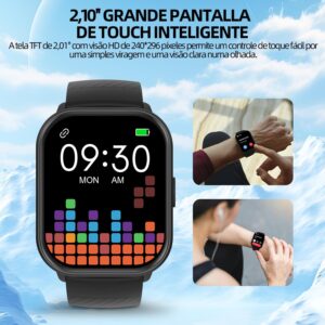 Relógio Digital Feminino Masculino Smartwatch Inteligente Bluetooth, Full Touch a Prova d 'água IP68 com 120+ Modos de Exercício e Esporte, Prata - Imagem 7