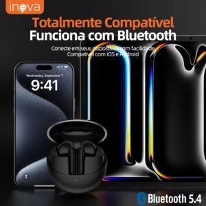 INAVA Fone de Ouvido Bluetooth,Bateria 30H,Drivers Duplos, 6 Microfones Chamadas Nitidas AI, Som Hi-Res,Fones de Ouvido para iPhone e Android (Preto) - Imagem 5