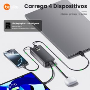 Basike Power Bank, Carregador Portátil Universal 20000mAh, USB-A(até 22.5W)+USB-C(até PD20W), Carregamento Rápido, Led Indicador de Bateria para iPhone/Samsung/Huawei/Xiaomi (Preto) - Imagem 3
