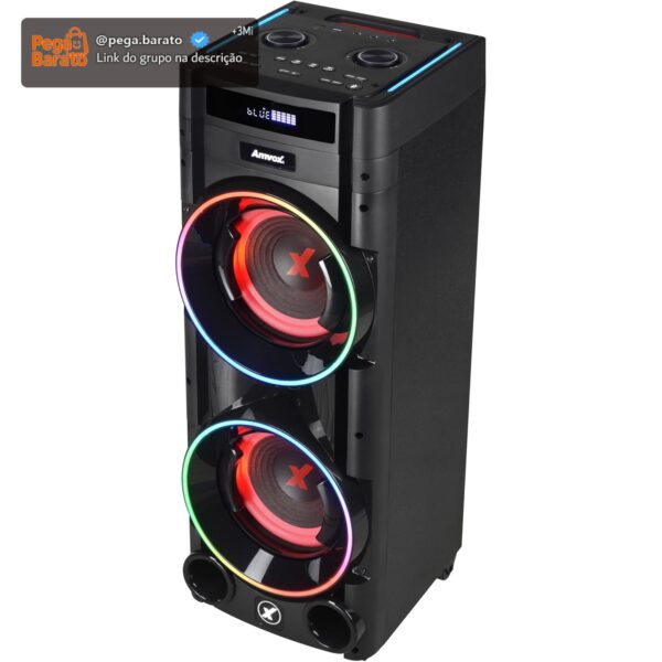 Amvox Torre de Som Amplificada ATX 1600M Pancadão, 1600W RMS, Bluetooth, Equalizador, Bivolt, Display e Iluminação em LED