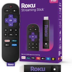 Dispositivo de Streaming para TV HD/FHD Roku Streaming Stick HD 2025 | com Controle Remoto por Comando de Voz, Compatível com Alexa, Siri e Google - Imagem 1