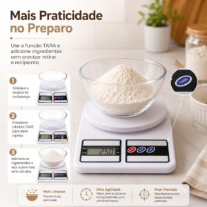 Balança Digital de Cozinha Alta Precisão até 10kg com Display LCD | Ideal para Receitas, Confeitaria, Dietas e Controle de Porções | Função Tara e Medição Precisa de Alimentos - Imagem 8