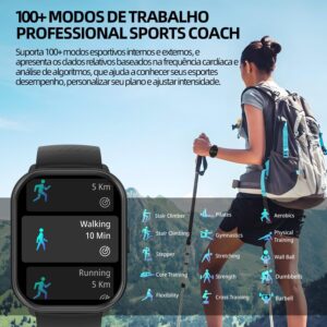 Relógio Digital Feminino Masculino Smartwatch Inteligente Bluetooth, Full Touch a Prova d 'água IP68 com 120+ Modos de Exercício e Esporte, Prata - Imagem 4