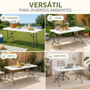 Mesa Dobrável 1,80m Branca | Portátil, Tipo Maleta com Alça, Resistente e Leve, Ideal para Camping, Praia, Jardim, Festas, Área Gourmet - Imagem 8
