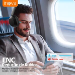 Fone de Ouvido Bluetooth INAVA Headphone Bluethooth, Preto | 25h, Áudio Hi-Res, Headset com Microfone, ENC, Suitable for Travel, Home, and Office Use - Imagem 4