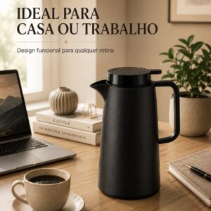 Garrafa Térmica 1L Preta para Café com Alça e Tampa Alavanca - Imagem 4