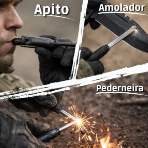 Faca Tática Com Baioneta de Sobrevivência – Lâmina Afiada, Pederneira, Bússola, Apito de Emergência + Bainha Tática para Camping, Trilhas e Aventura - Imagem 8