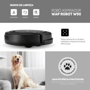 Aspirador de Pó Robô WAP ROBOT W90 3 em 1 | Automático, 250ml, Sistema Antiqueda, Rodas Emborrachadas, 30W, 3,6VDC, Bivolt - Imagem 9
