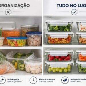 Kit 3 Potes de Vidro Herméticos 640ml com 4 Travas Ideal para Marmitas e Conservação de Alimentos, Vedação Total, Refratário para Forno e Freezer - Imagem 5