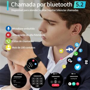Smartwatch PEJE Relógio Smartwatch com Pulseira Extra - Tela Touch HD 1.28",À Prova d'Água IP68,Faz Chamadas Bluetooth,123+ Modos Esportivos,Bateria de 5-7 Dias,Compatível com iOS/Android.(Preto) | Tela HD de 1,28”, IP68, Bateria de 3–7 dias, Notificações, Música, Clima, iOS/Android, Uso Simples e Rápido,Preto - Imagem 3