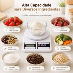 Balança Digital de Cozinha Alta Precisão até 10kg com Display LCD | Ideal para Receitas, Confeitaria, Dietas e Controle de Porções | Função Tara e Medição Precisa de Alimentos - Imagem 7