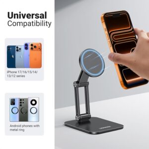 UGREEN Suporte Magnético para Celular Compatível com MagSafe, Suporte Ajustável de Mesa, Estrutura em Alumínio, Compatível com iPhone 16/15/14/13/12 Pro Max e Capas MagSafe, Preto - Imagem 6