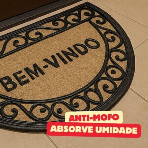 Tapete de Entrada Bem Vindo Fibra Natural Trançado Antiderrapante Capacho Emborrachado Decoração Estampado Resistente Porta Casa Apartamento Meia Lua Absorção Externo - Imagem 5