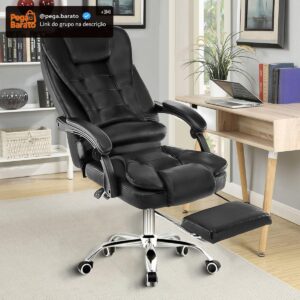 Cadeira de escritório presidente, cadeira de home office com apoio para os pés e encosto ajustável(Preto) - Imagem 1