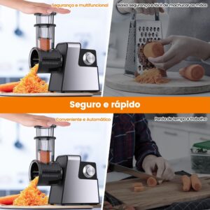 Ralador Elétrico 5 em 1 Profissional Cortador de Legumes Eletrico, 300W, Aço Inoxidável, Ralador de legumes eletrico, 220v, Ideal Para Cozinhas Domésticas e Pequenos Restaurantes - Imagem 4