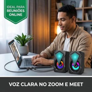 Caixinha de Som PC Gamer, Alto Falante Estéreo, Entrada USB e P2 | Potente, com Iluminação RGB, para Computador e Notebook, com Cabo Controle de Volume, Ideal Setup Gamer, Home Office, Premium - Imagem 3