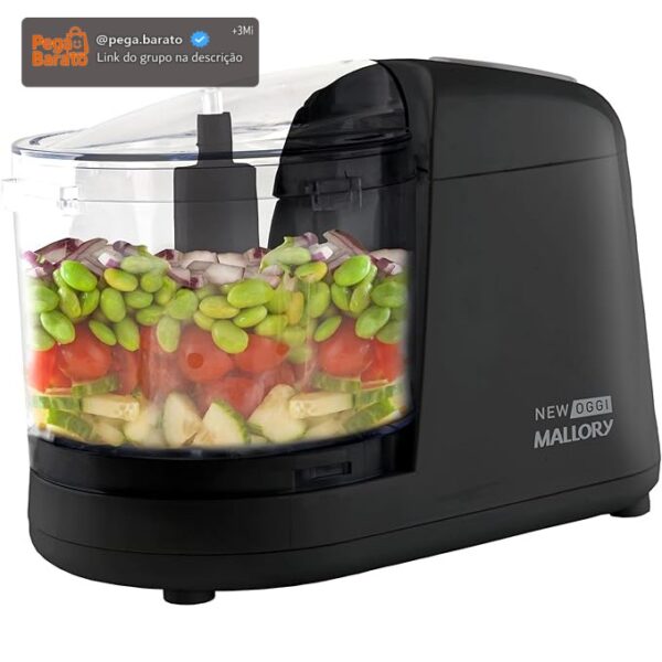 Mini Processador Mallory New Oggi – 150W, 350ml, Corte, Trituração e Moagem, Pés Antiderrapantes, Sistema de Segurança - 220V