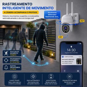 Câmera de Segurança WiFi Externa Full HD 1080P PTZ 355° 2 Antenas, Visão Noturna, Áudio Bidirecional, Rastreamento Automático, IP66, Acesso pelo Celular, Compatível com Cartão até 128GB - Imagem 7