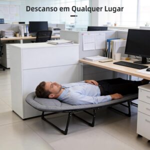 Cama Dobrável de Solteiro com Colchão Integrado, Estrutura de Aço Reforçada de 24mm e Suporte para até 220kg, Tecido de Linho e Oxford, Design de 8 Pés - Imagem 3