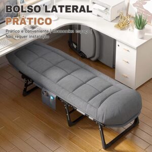 Cama Dobrável de Solteiro com Colchão Integrado, Estrutura de Aço Reforçada de 24mm e Suporte para até 220kg, Tecido de Linho e Oxford, Design de 8 Pés - Imagem 8