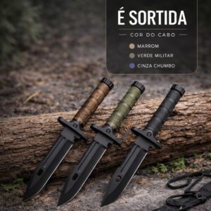 Faca Tática Com Baioneta de Sobrevivência – Lâmina Afiada, Pederneira, Bússola, Apito de Emergência + Bainha Tática para Camping, Trilhas e Aventura - Imagem 3