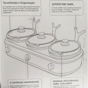 Rechaud Elétrico Triplo Buffet Slow Cooker 3 Panelas 220v - Imagem 8