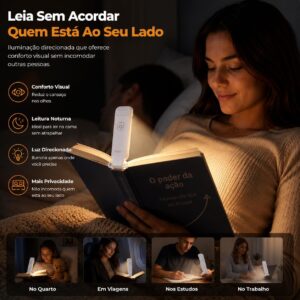 Luz de Leitura para Livro LED Recarregável USB | Luminária com Clip para Livros | 3 Modos de Luz Quente Neutra e Fria | Brilho Ajustável | Ideal para Leitura Noturna e Estudos - Imagem 2