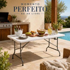 Mesa Dobrável 1,80m Branca | Portátil, Tipo Maleta com Alça, Resistente e Leve, Ideal para Camping, Praia, Jardim, Festas, Área Gourmet - Imagem 9