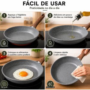 Frigideira de Cerâmica Antiaderente 24cm com Cabo Efeito Madeira | Compatível com Fogão a Gás, Elétrico e Indução | Cozinha Saudável com Menos Óleo | Fácil Limpeza | Distribuição Uniforme de Calor - Imagem 5