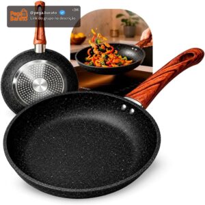 Frigideira Antiaderente Cerâmica Granito Preta 26cm com Cabo Soft Touch Madeira Compatível com Indução, Gás e Elétrico Rápido e Fácil de Limpar Ideal para Selar, Grelhar e Refogar Premium - Imagem 1